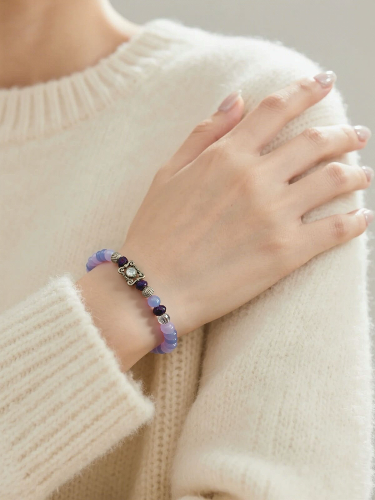 Purple butterfly and heart metal beaded Bracelet