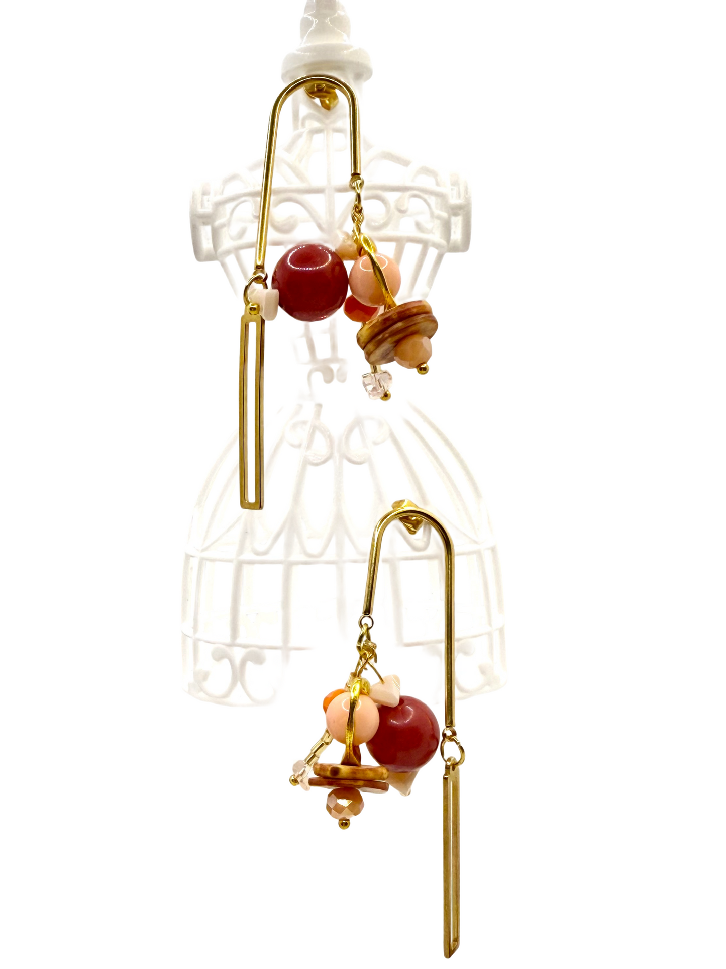 golden heart beads hook earrings