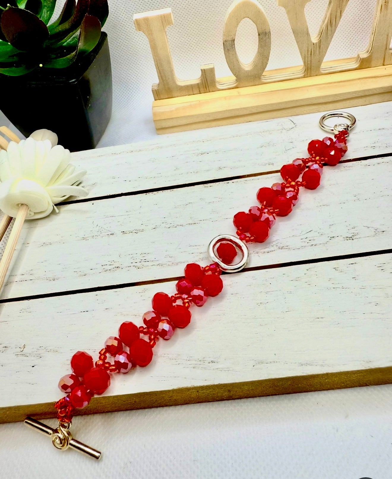 Flaming red glass beads