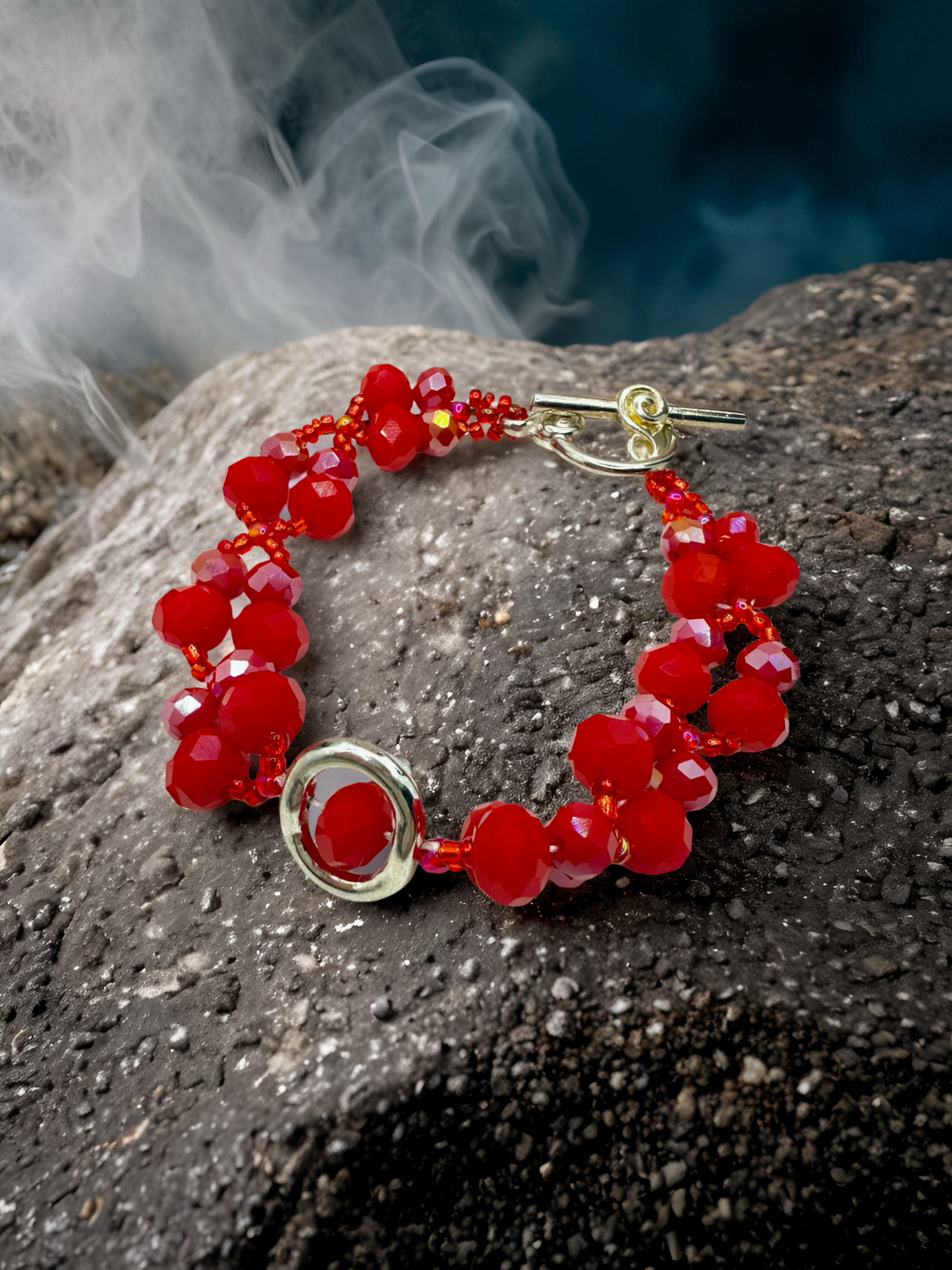 Flaming red glass beads