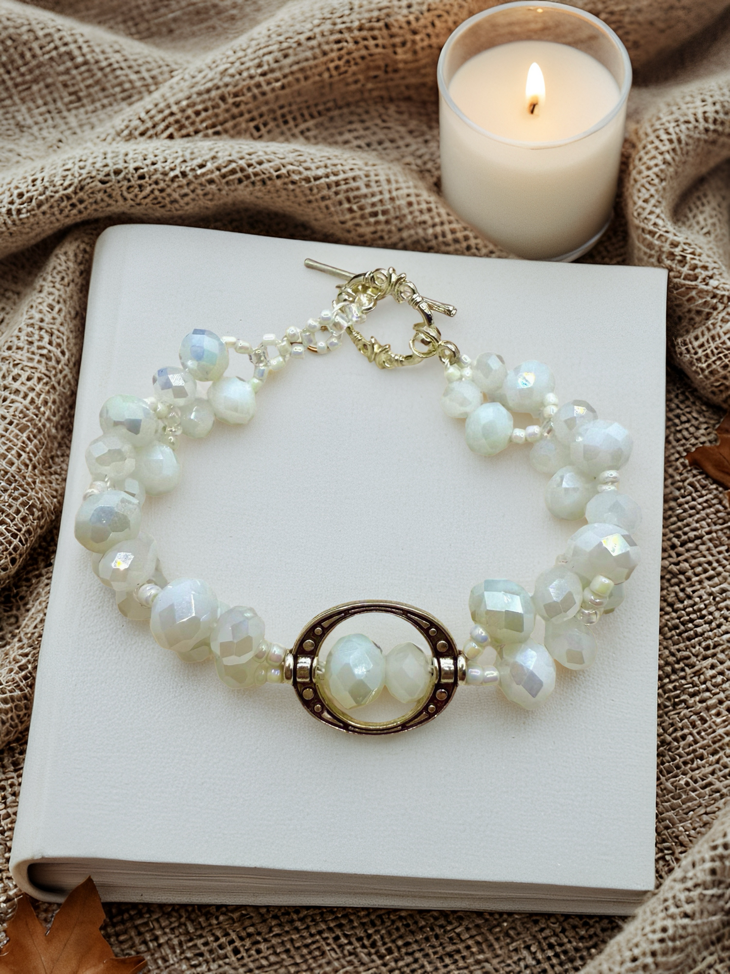 Pure White Glass beads with Antique silver hollow charms