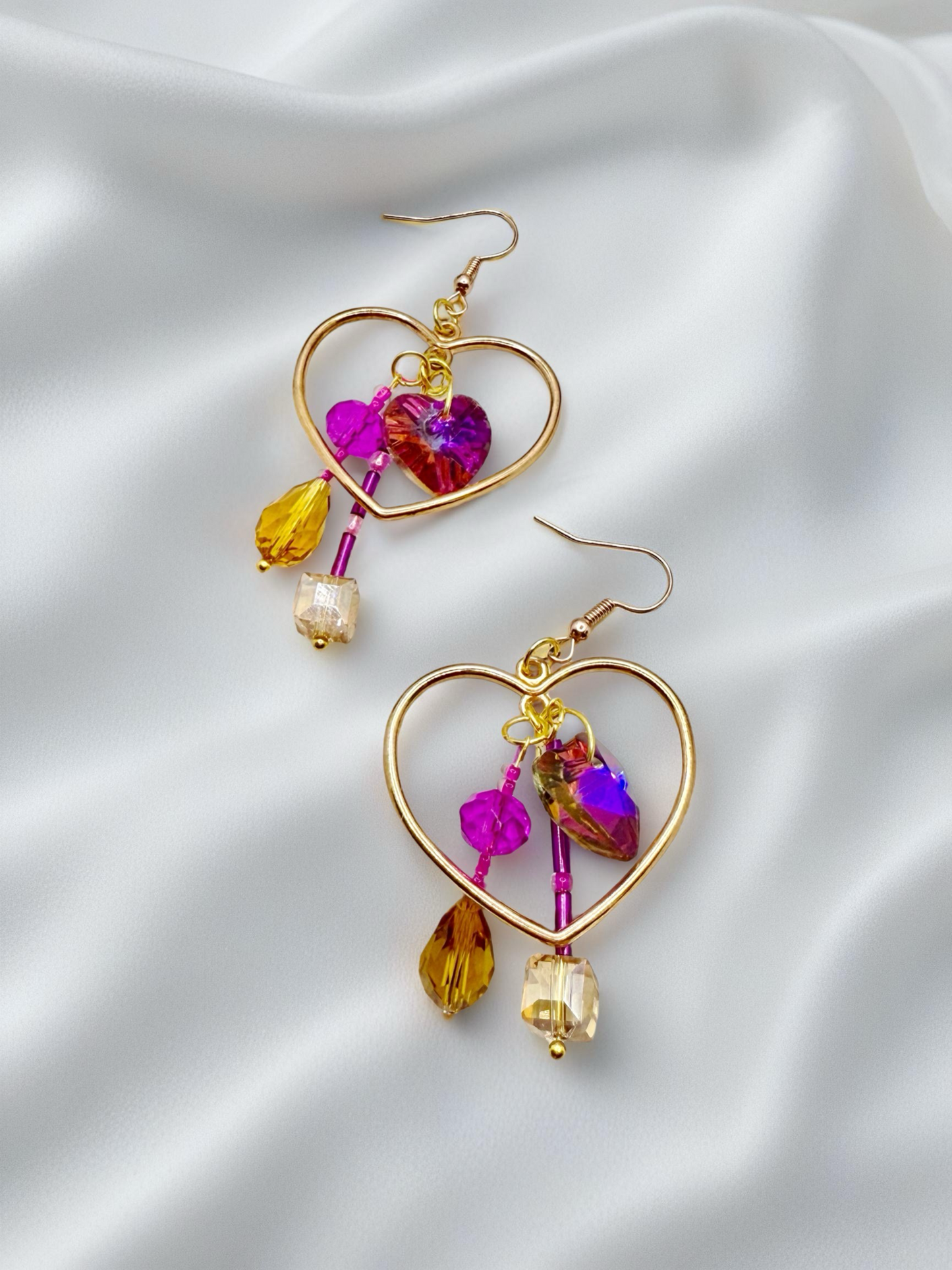 Golden Big Heart Beaded Hook earrings