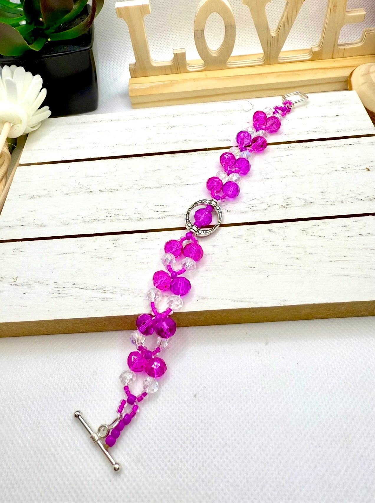 Purple and White Cystal glass beads bracelet