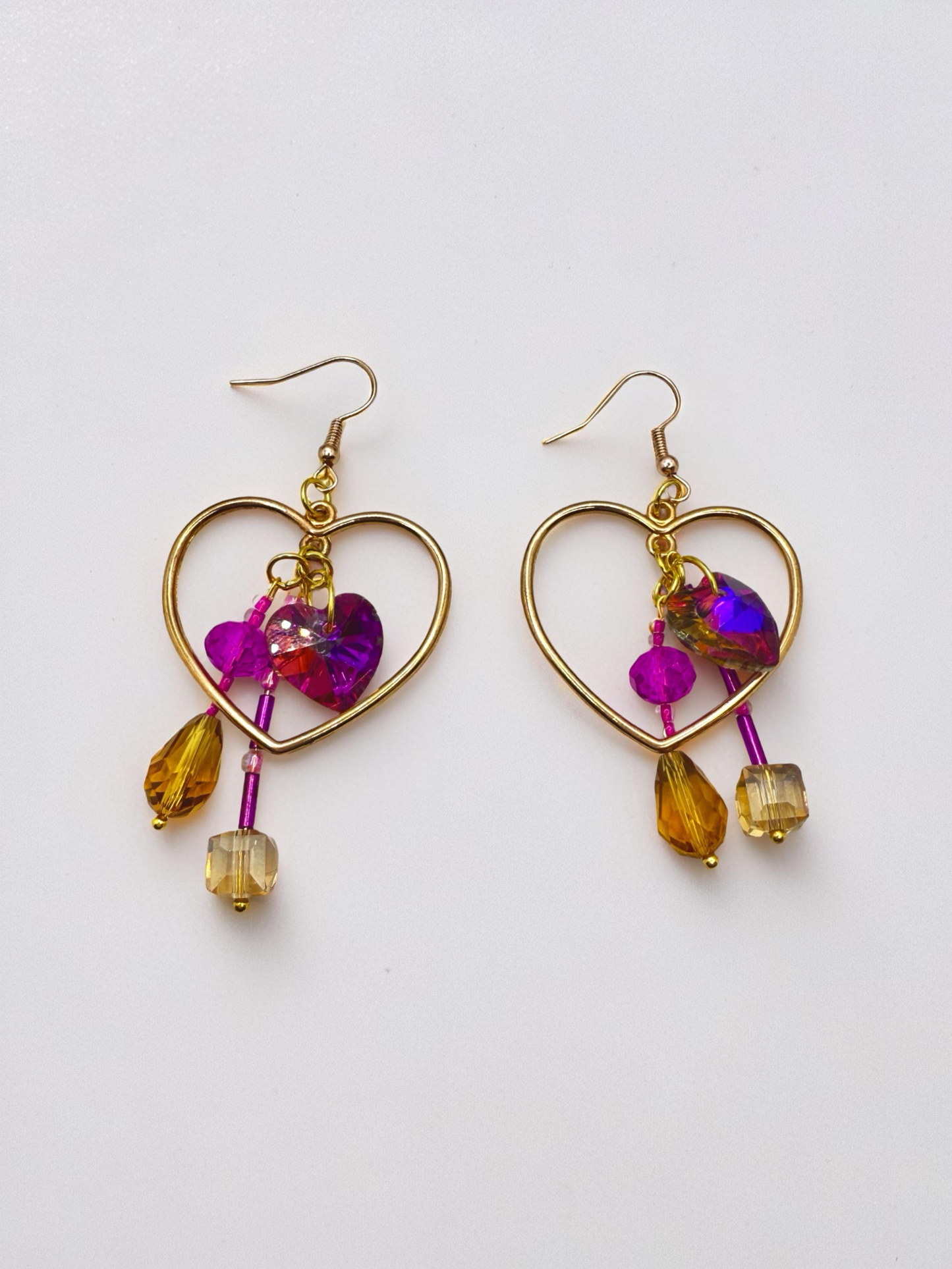 Golden Big Heart Beaded Hook earrings