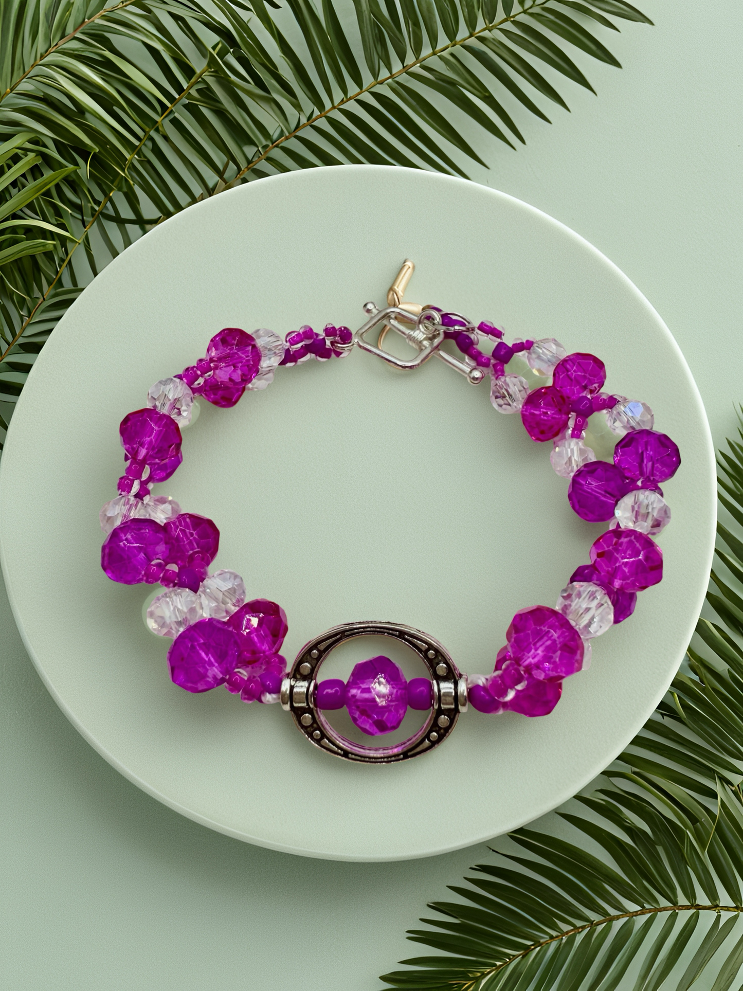 Purple and White Cystal glass beads bracelet