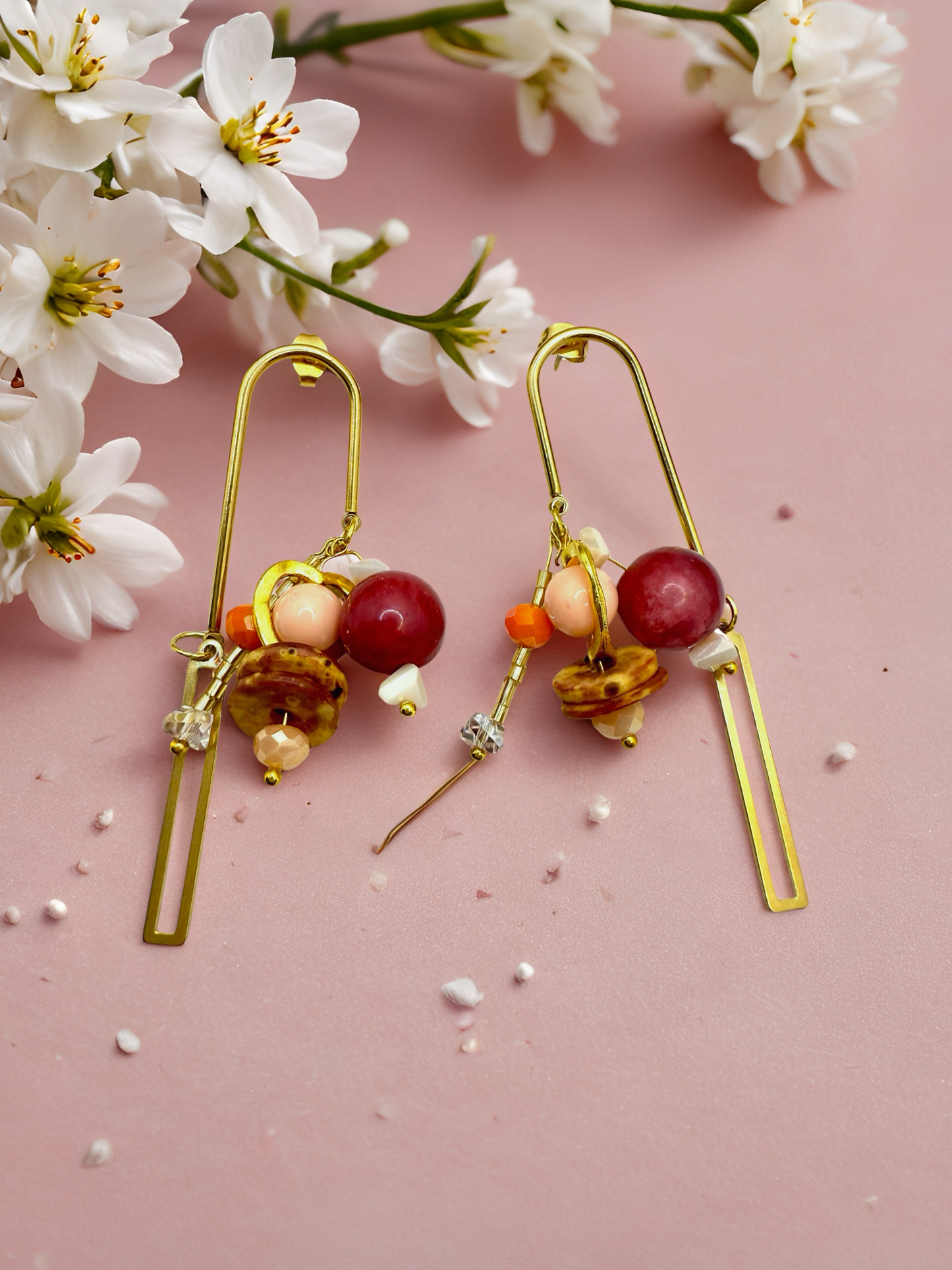 golden heart beads hook earrings