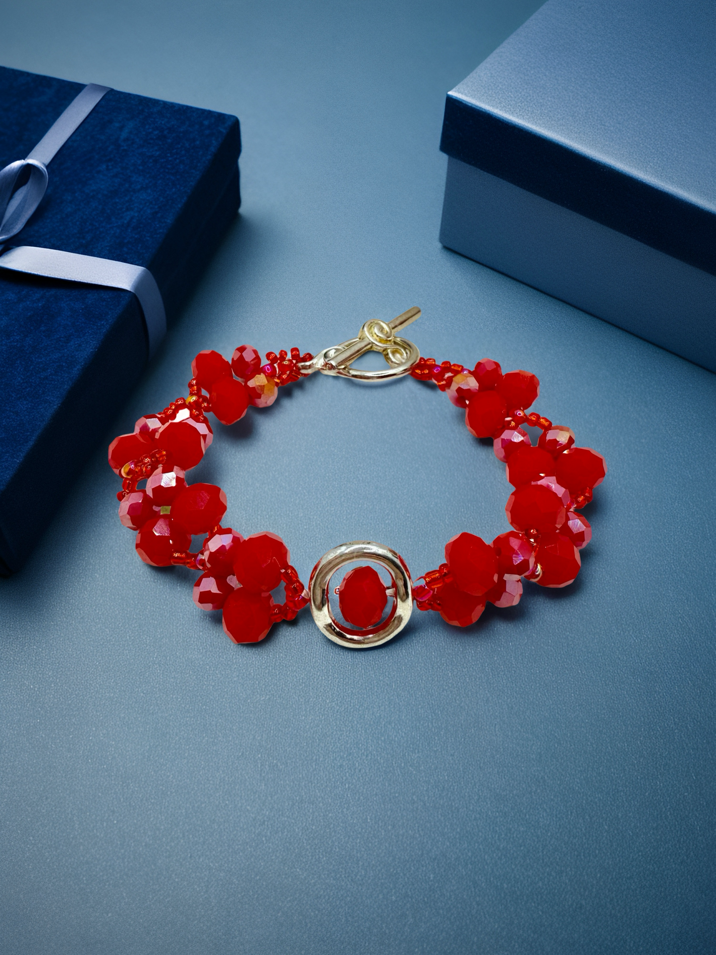 Flaming red glass beads