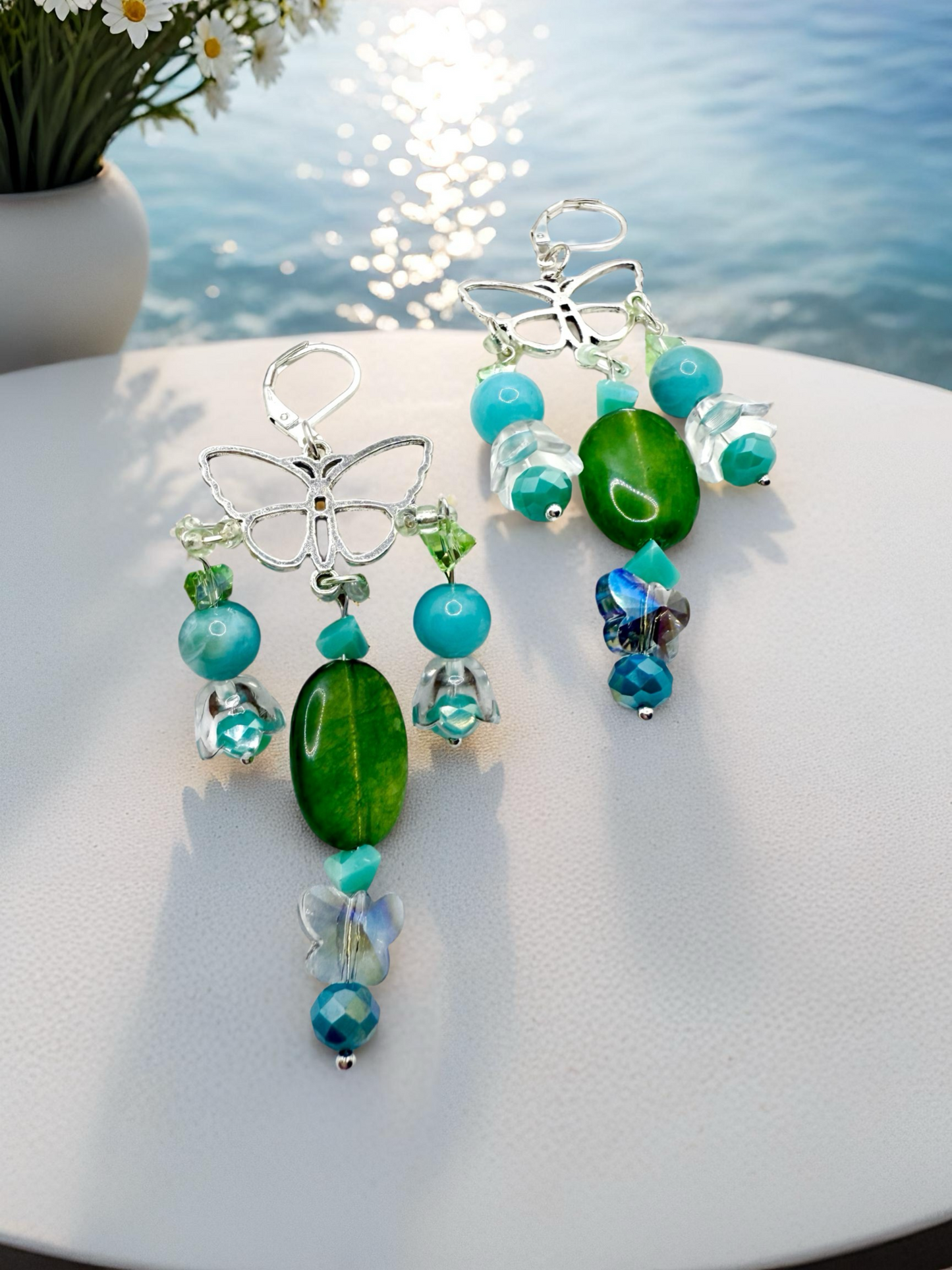 Lavish Green beaded Drop earrings