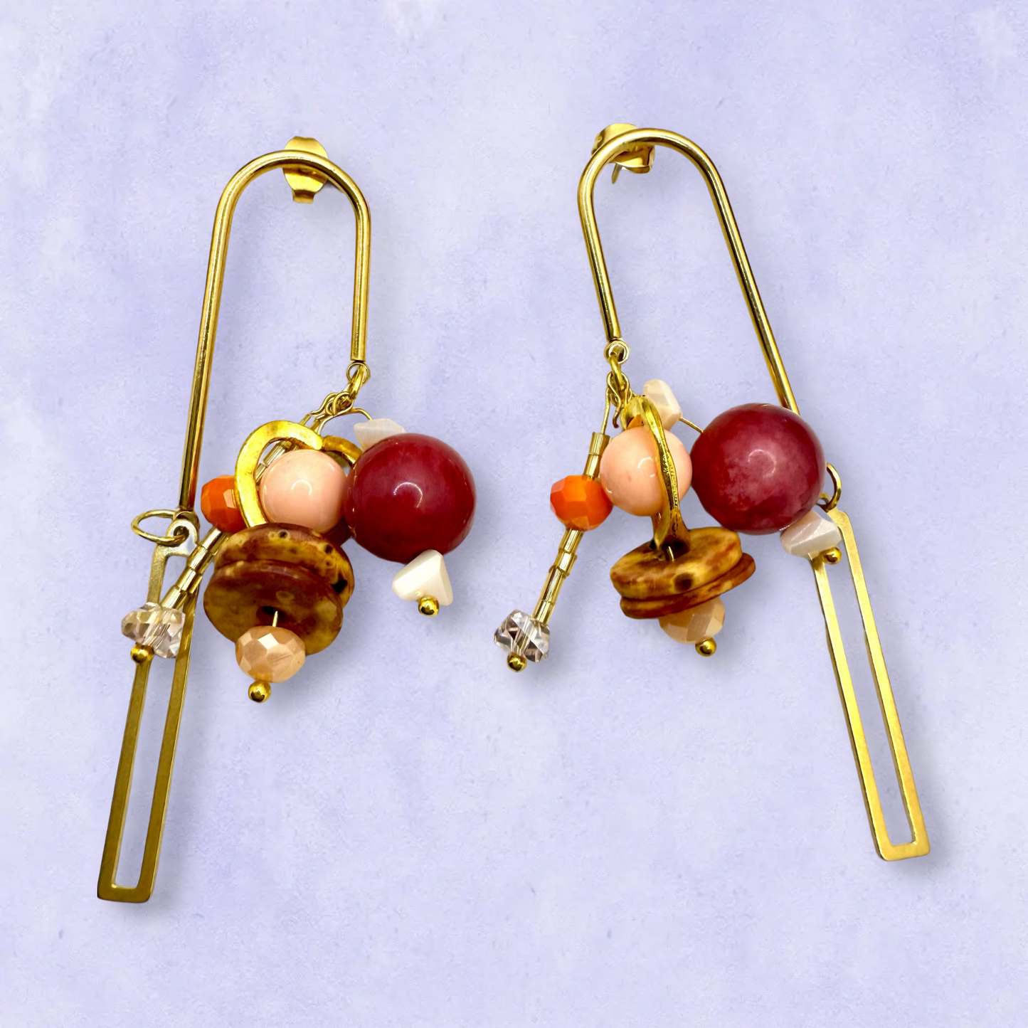 golden heart beads hook earrings