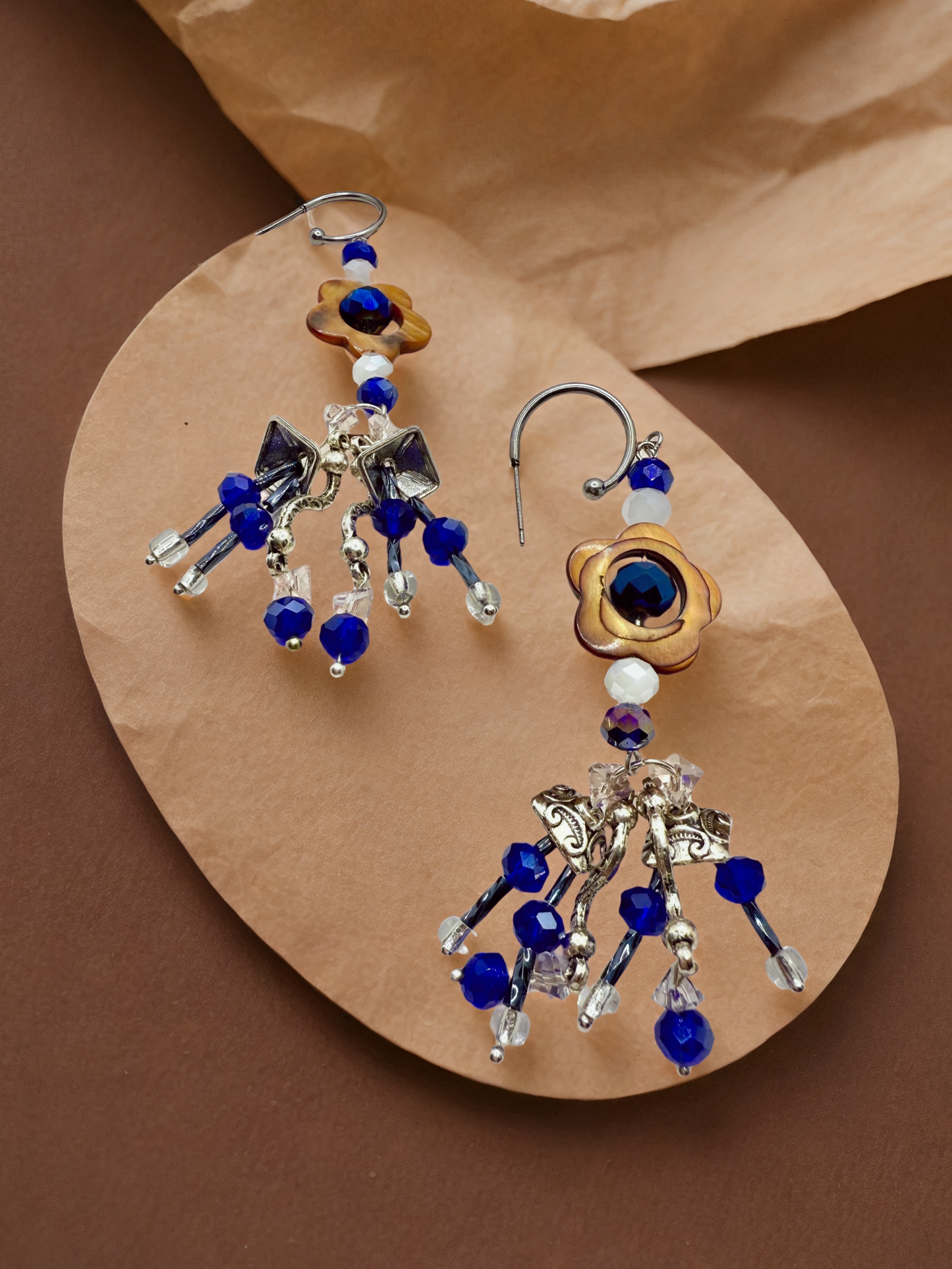 Blue Royalty beaded Hook earrings