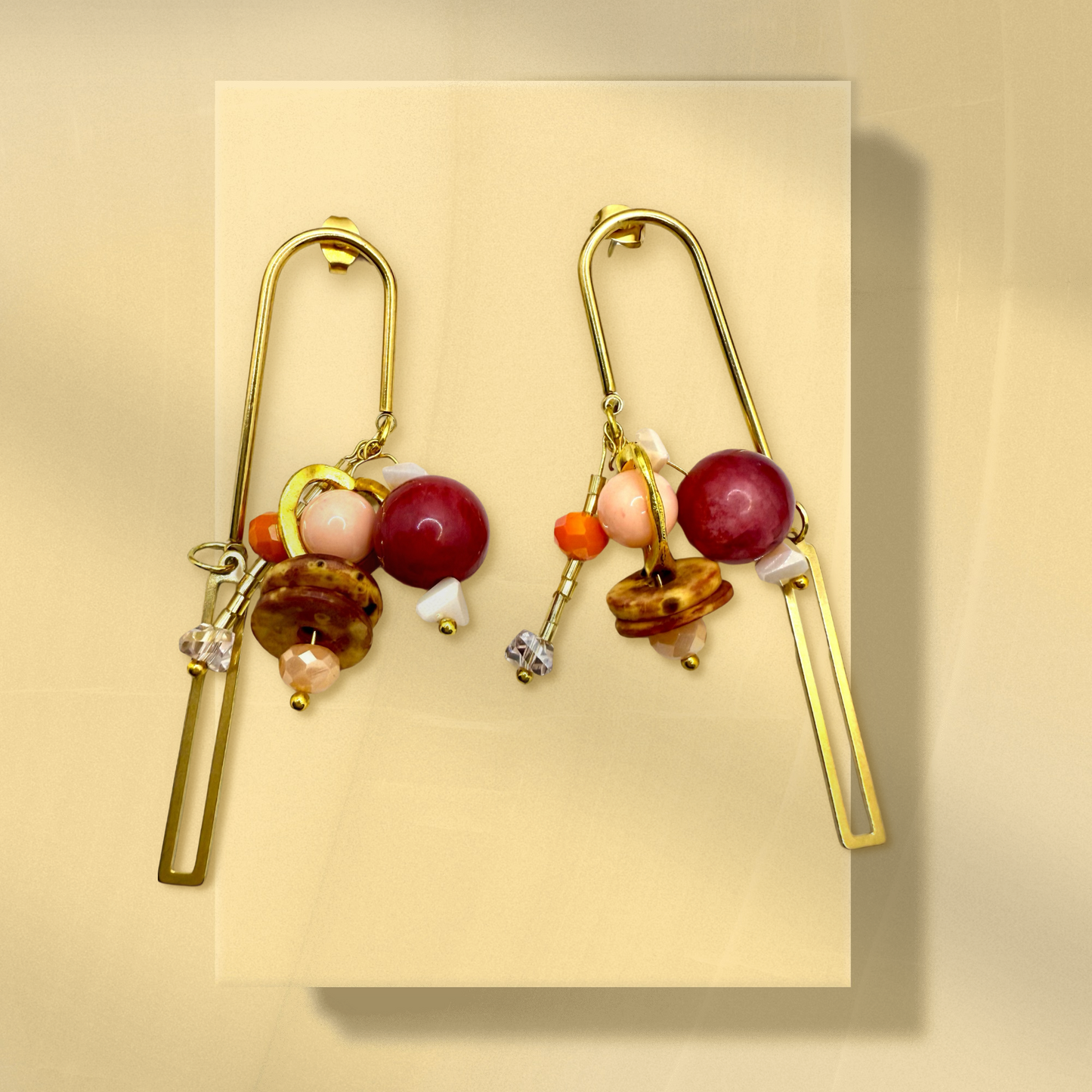 golden heart beads hook earrings