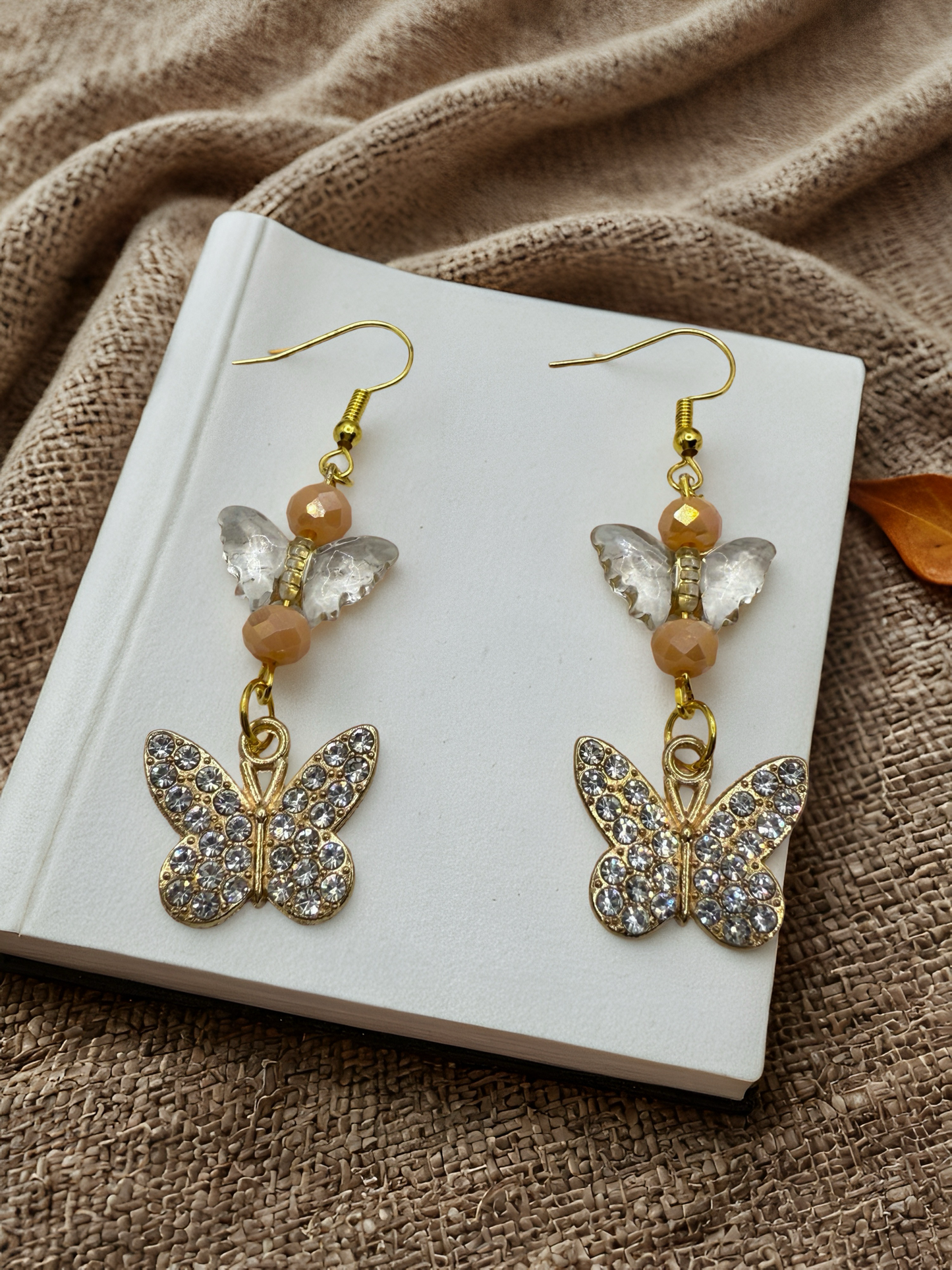 Golden butterfly hook earrings