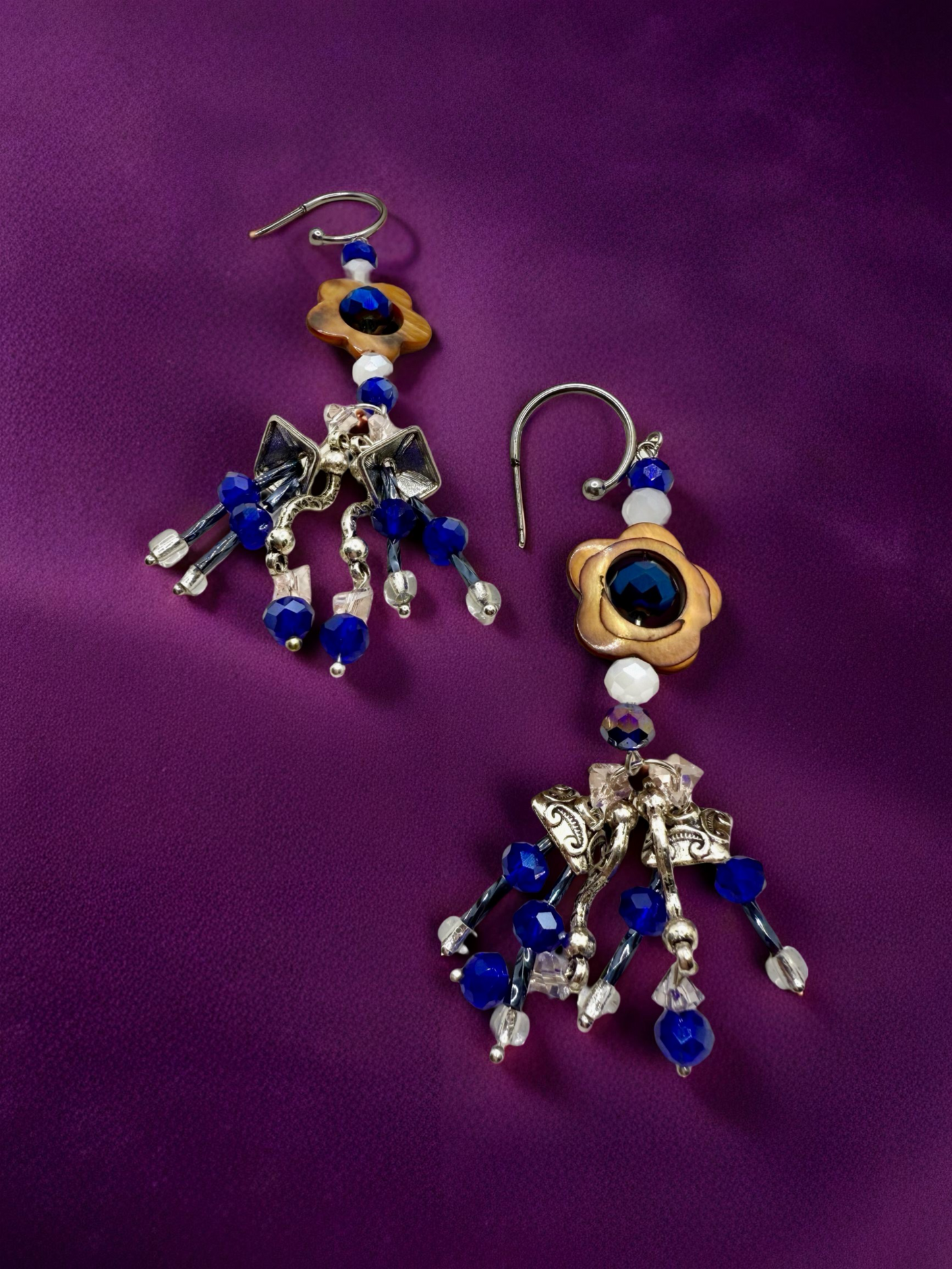 Blue Royalty beaded Hook earrings