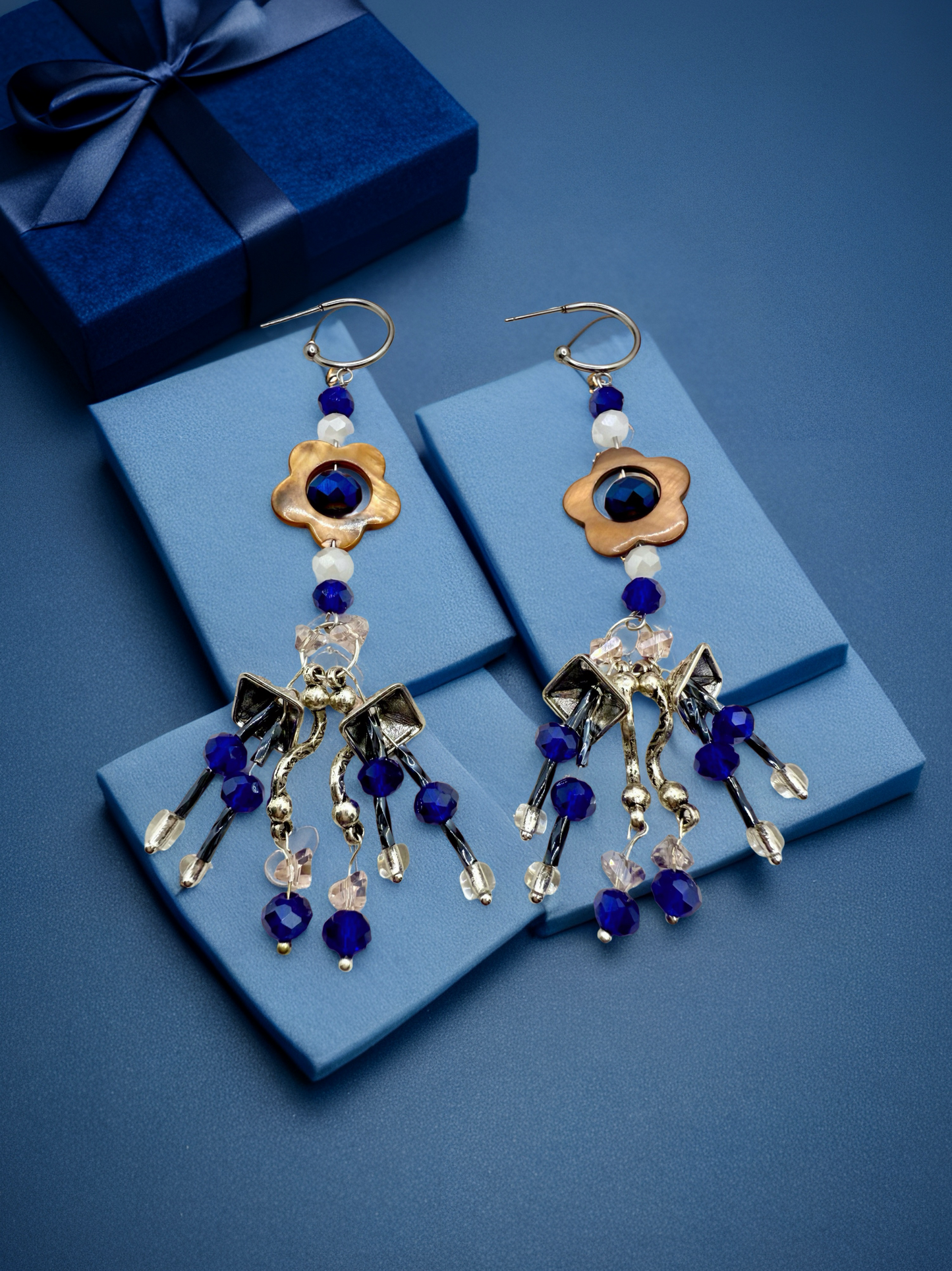 Blue Royalty beaded Hook earrings