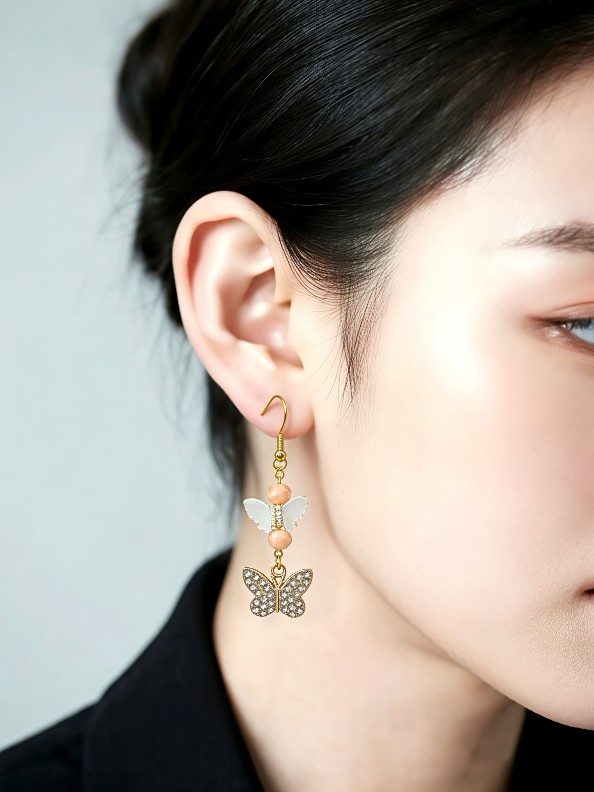 Golden butterfly hook earrings