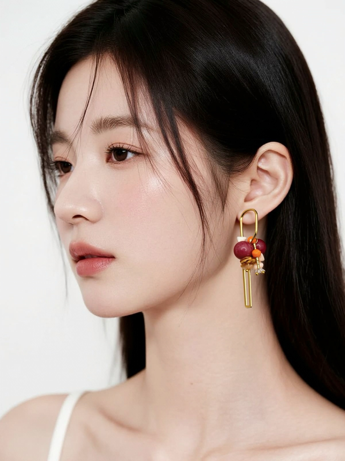 golden heart beads hook earrings