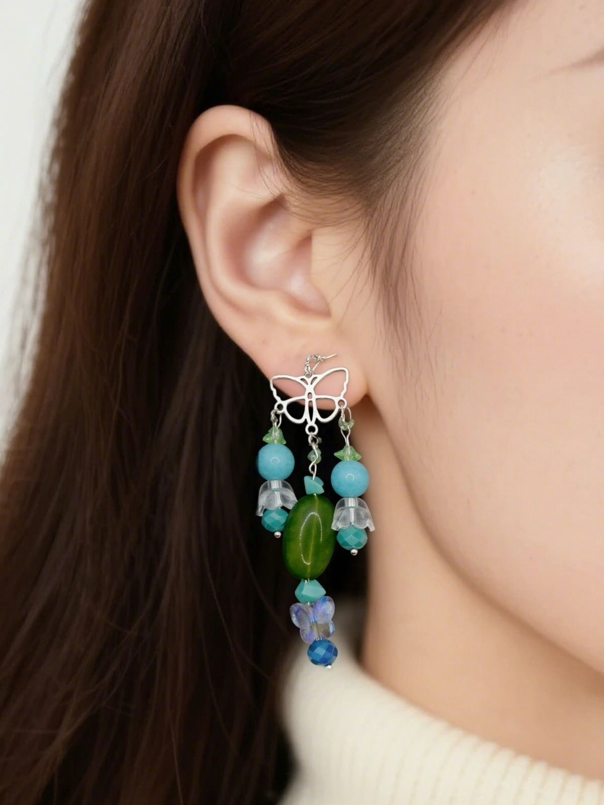 Lavish Green beaded Drop earrings