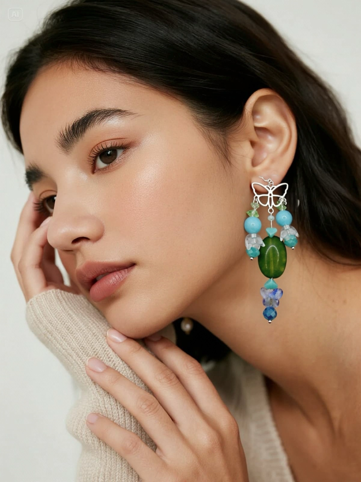 Lavish Green beaded Drop earrings