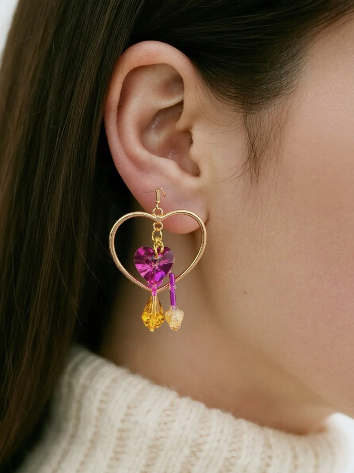 Golden Big Heart Beaded Hook earrings