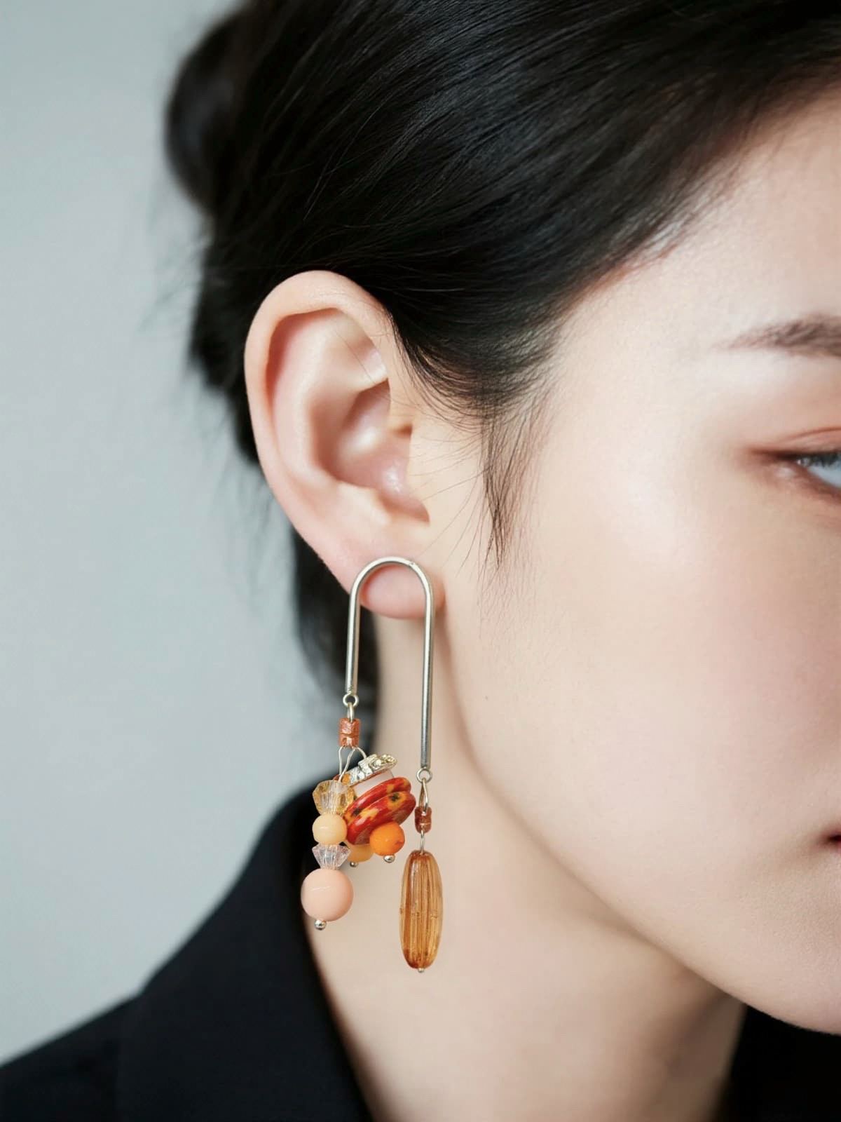 Silver drops red orange earrings