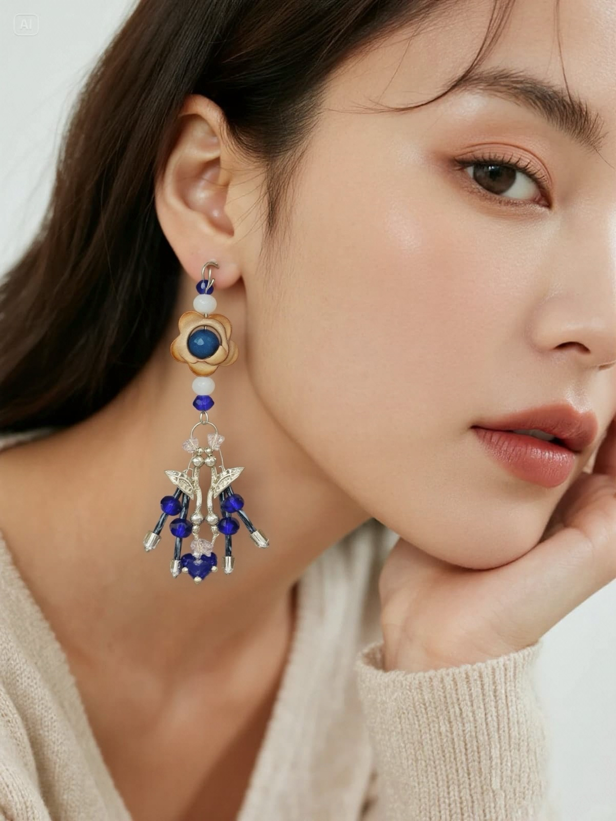 Blue Royalty beaded Hook earrings