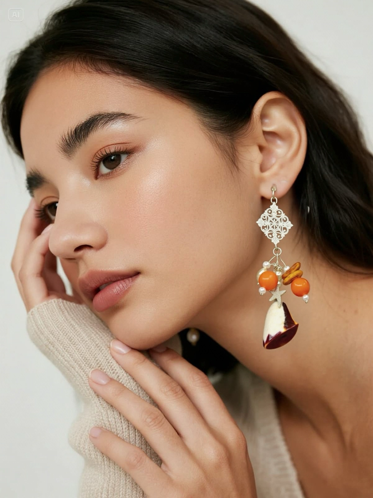 Sea paradise Shell and pearl hook earrings