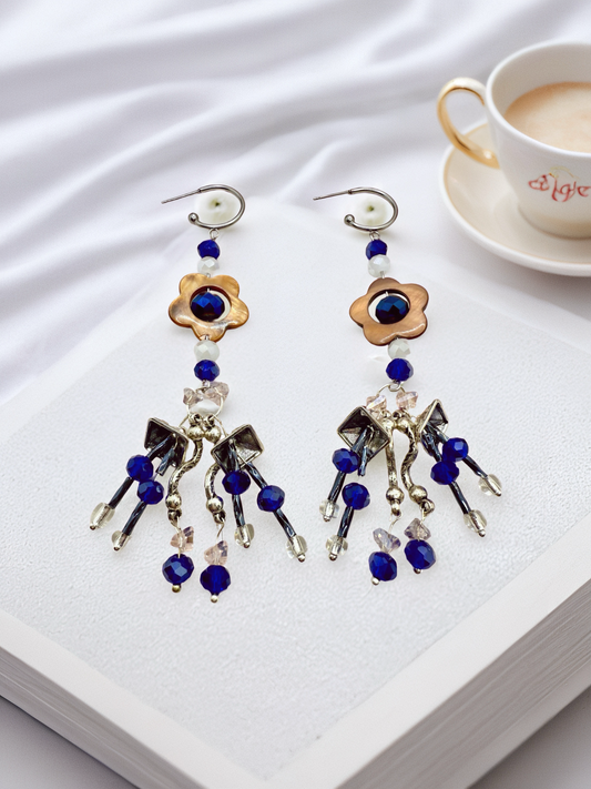 Blue Royalty beaded Hook earrings