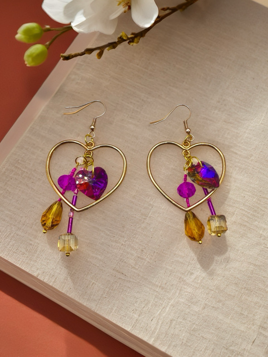 Golden Big Heart Beaded Hook earrings
