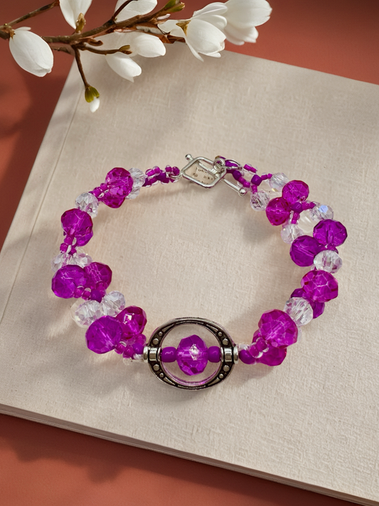 Purple and White Cystal glass beads bracelet