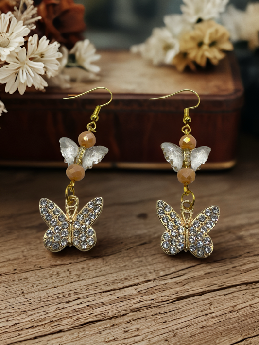 Golden butterfly hook earrings