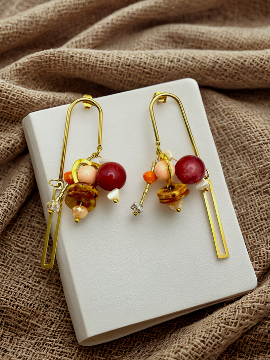 golden heart beads hook earrings
