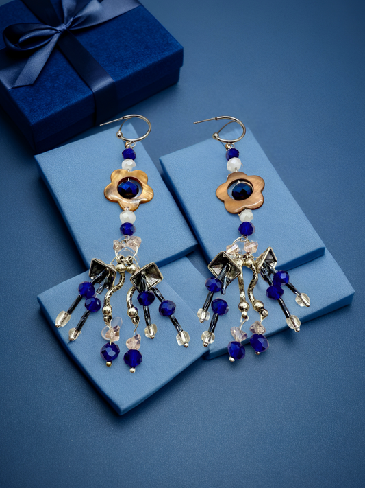 Blue Royalty beaded Hook earrings