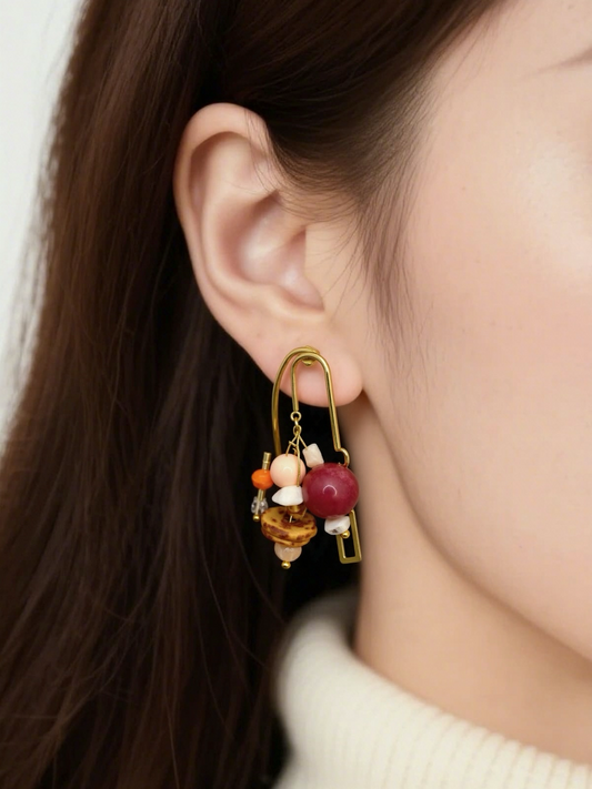 golden heart beads hook earrings