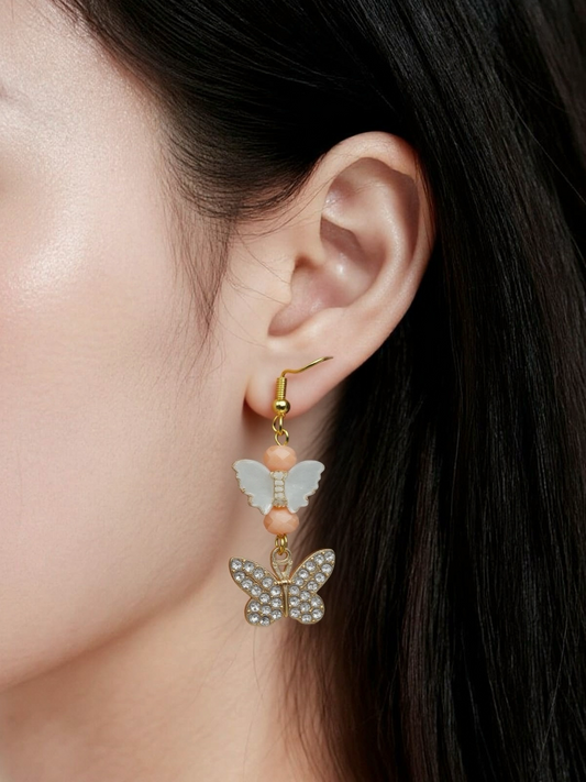 Golden butterfly hook earrings